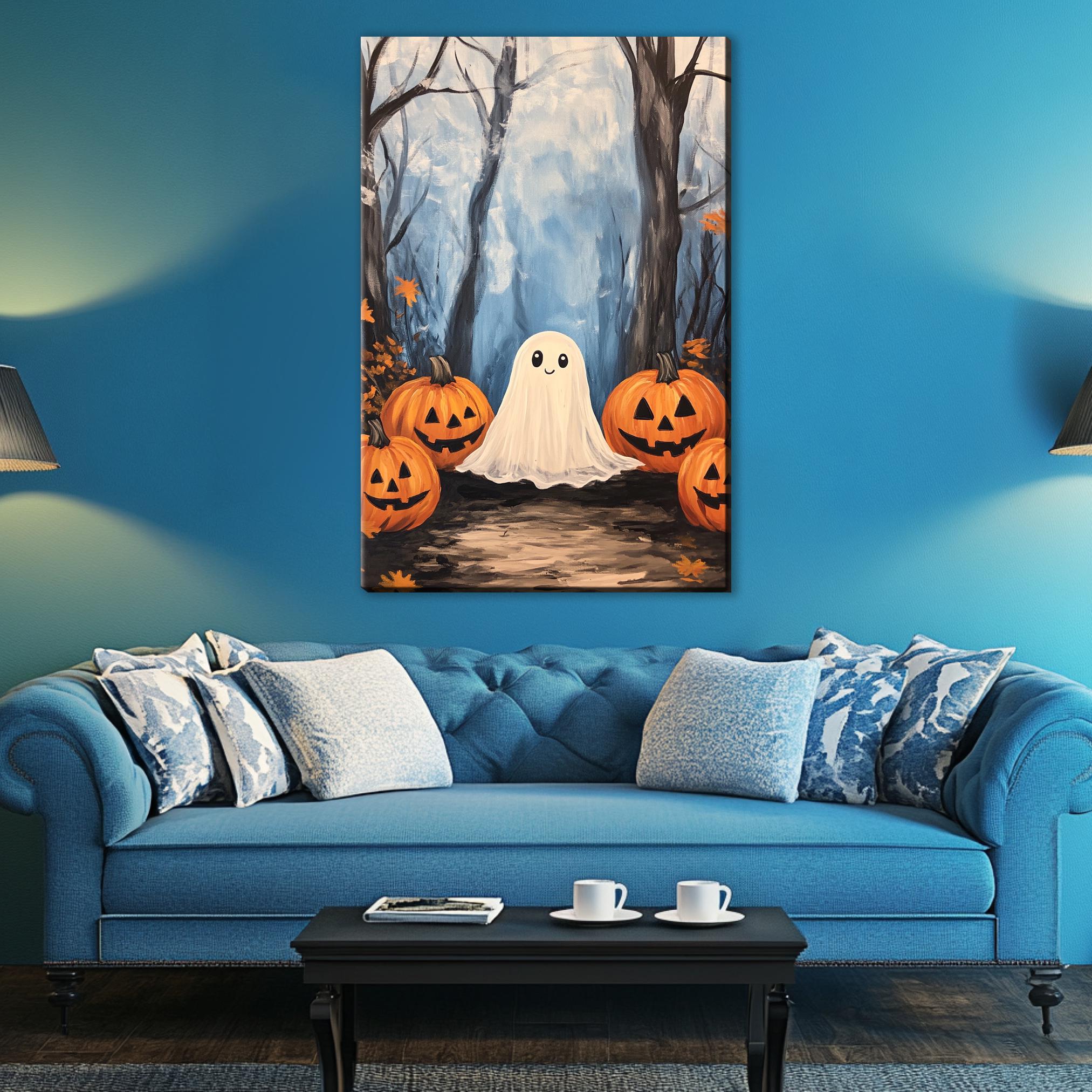 Halloween Ghost Art - Extra Large Wall Art | Cozy Pumpkin Canvas, Ready to Hang
