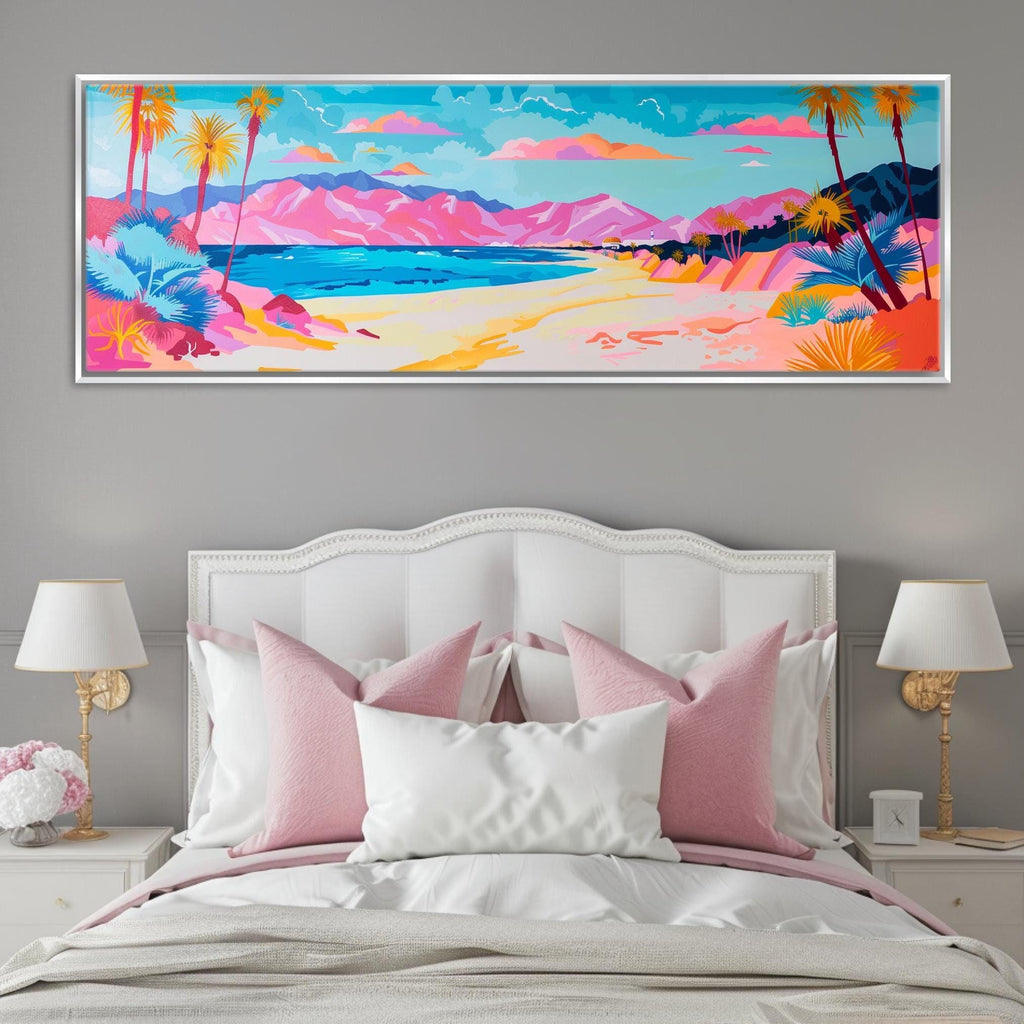 Panoramic Beach Wall Art - Oversized Canvas Art, Pink Blue Pastel Coastal Decor