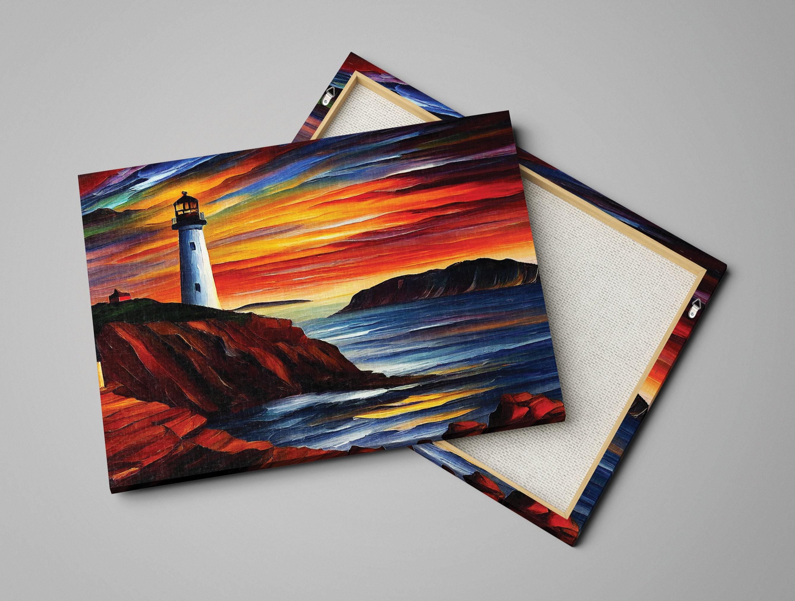 Lighthouse Canvas Art | Vibrant Oil Painting Reproduction on Wooden Frame