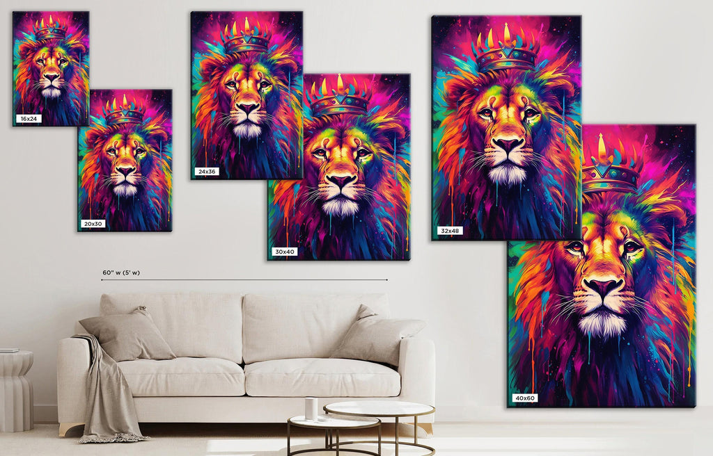 Lion Canvas Wall Art - Majestic Crown Lion Painting on Large Gallery Wrapped Canvas