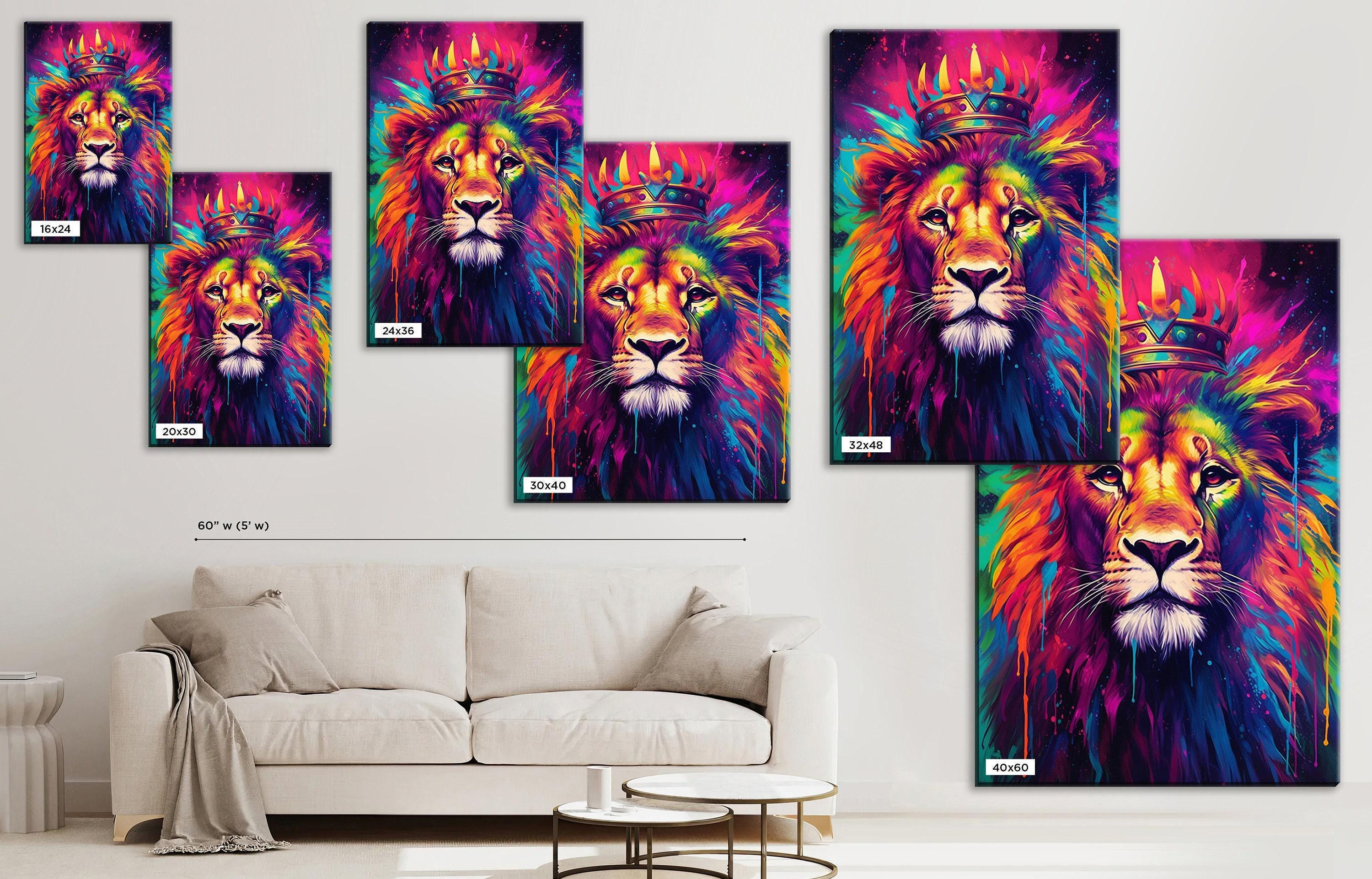 Lion Canvas Wall Art - Majestic Crown Lion Painting on Large Gallery Wrapped Canvas