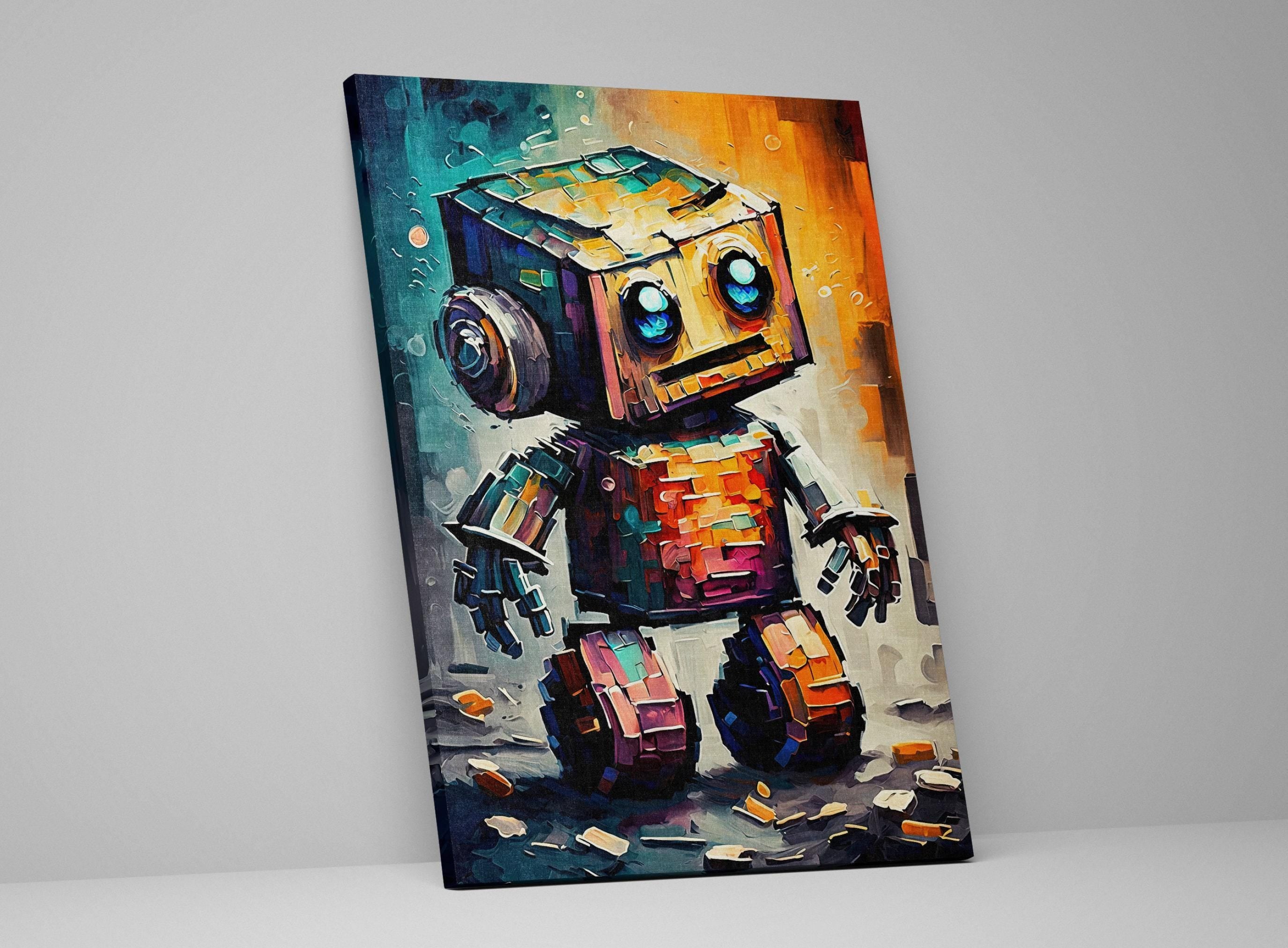 Baby Robot Art - Colorful Kids Robot Painting | Whimsical Nursery Decor Print