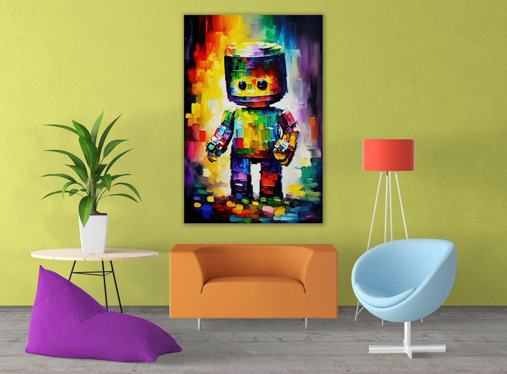 Cute Robot Art - Kids Robot Painting | Whimsical Nursery Room Decor Print