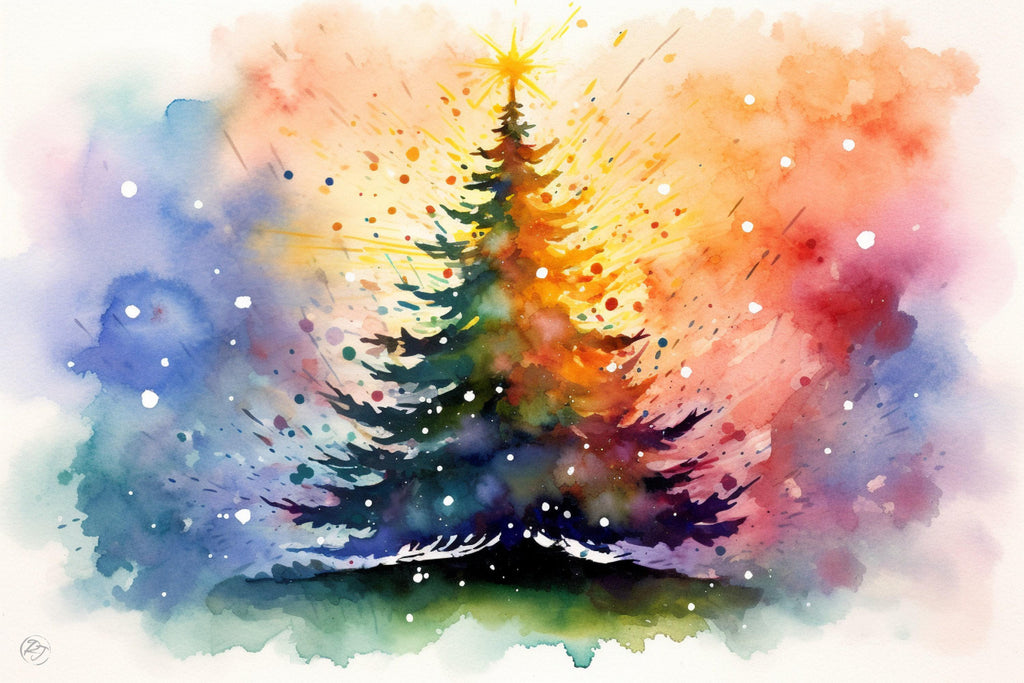 Charming Watercolor Christmas Tree - Winter Wonderland Art, Print on Canvas, Artist Paper, Watercolor Paper, Available in Extra Large Sizes