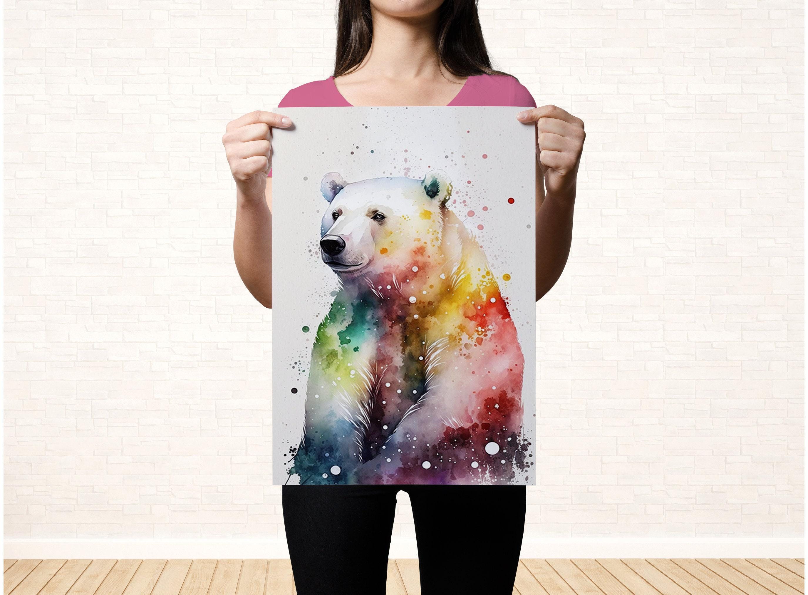 Wildlife Serenity: Polar Bear Watercolor Painting, Giclee Print on Canvas, Artist Paper, Watercolor Paper, Available in Extra Large Sizes