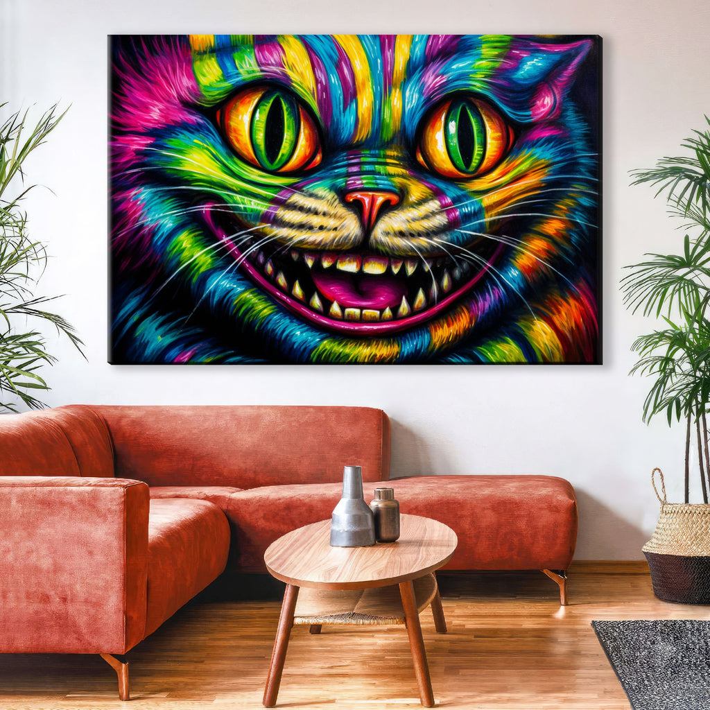 Whimsical Canvas Print – Cheshire Cat Artwork on Gallery Wrapped Canvas, Ready to Hang