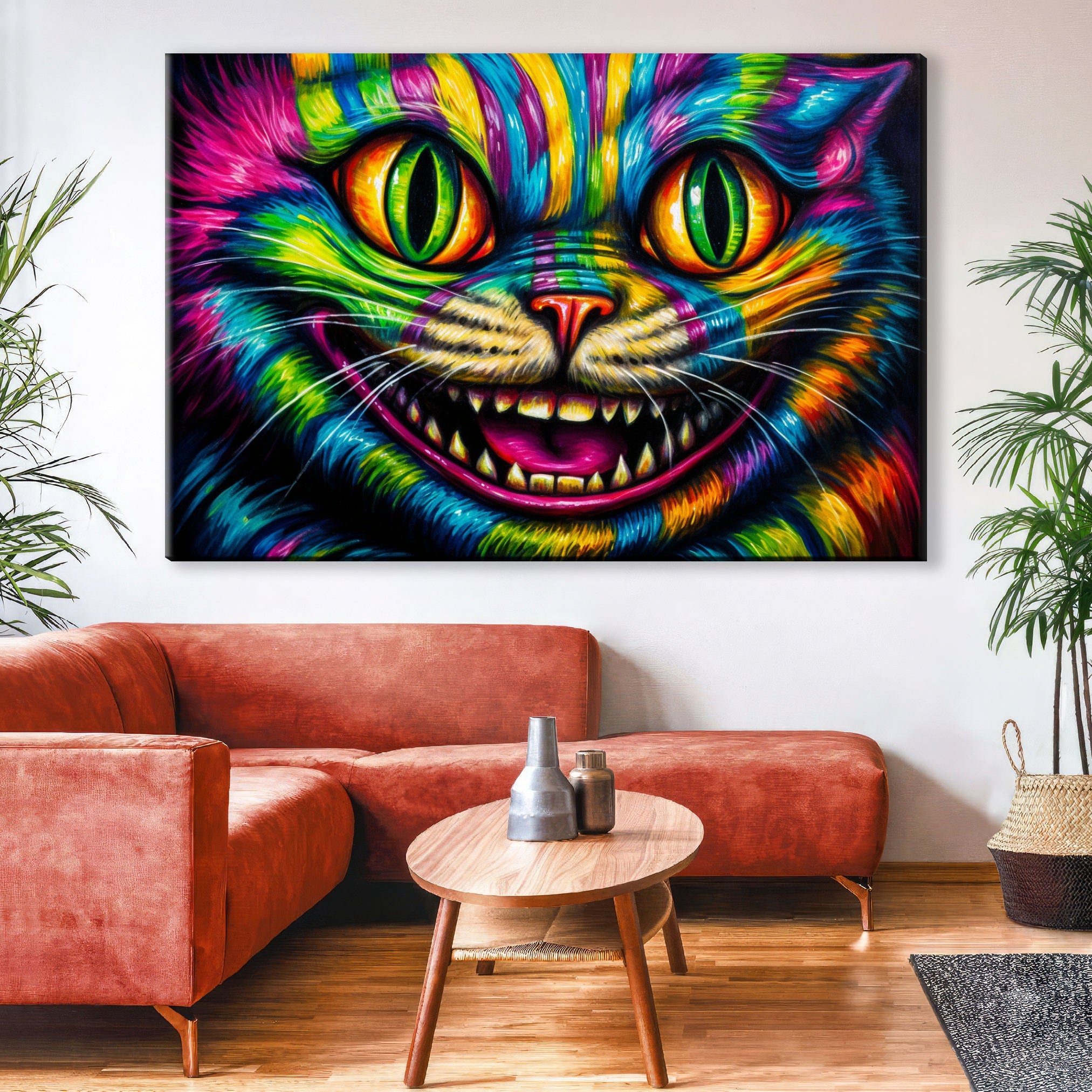 Whimsical Canvas Print – Cheshire Cat Artwork on Gallery Wrapped Canvas, Ready to Hang
