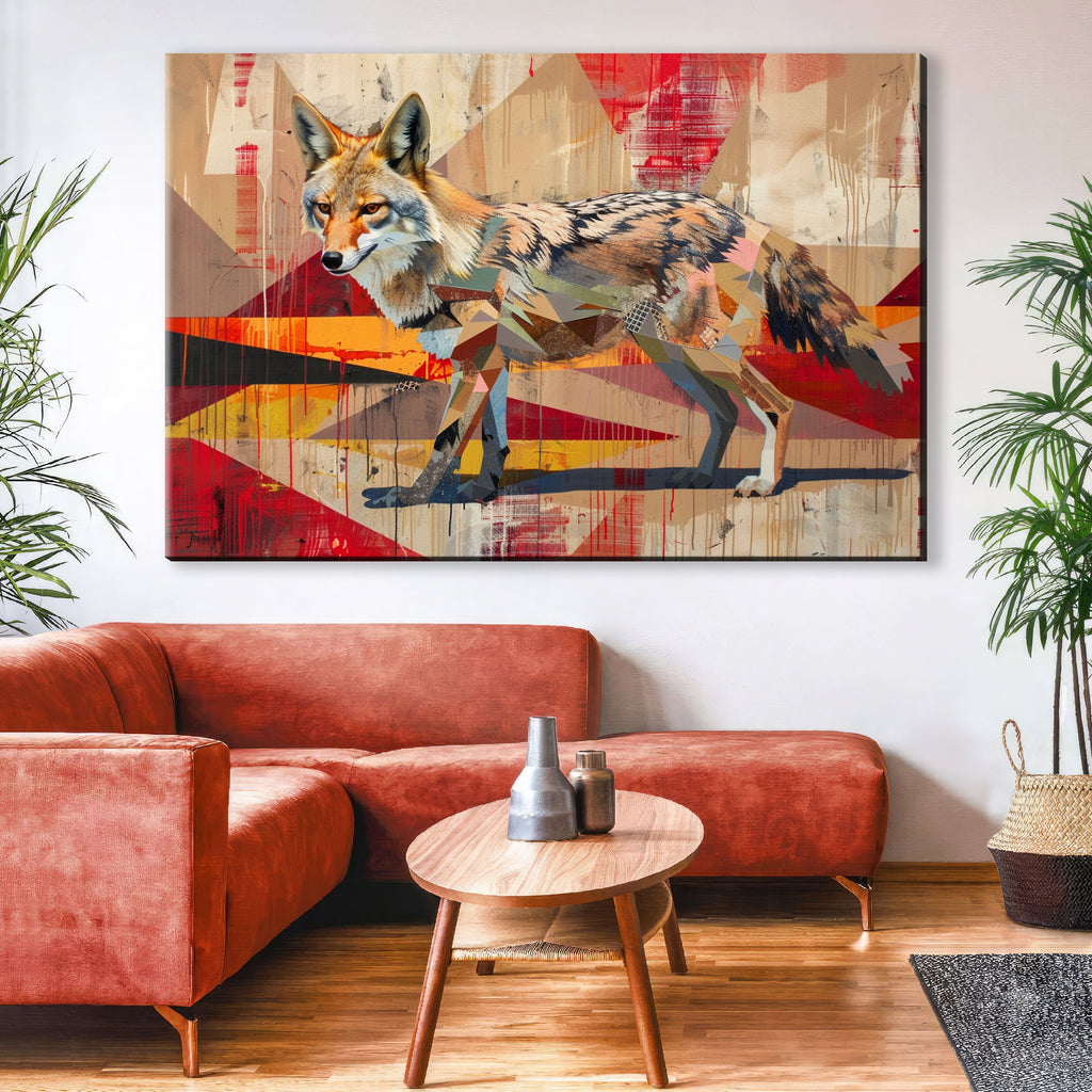 Contemporary Coyote Painting – Large Gallery Wrapped Canvas | Modern Desert Animal Art
