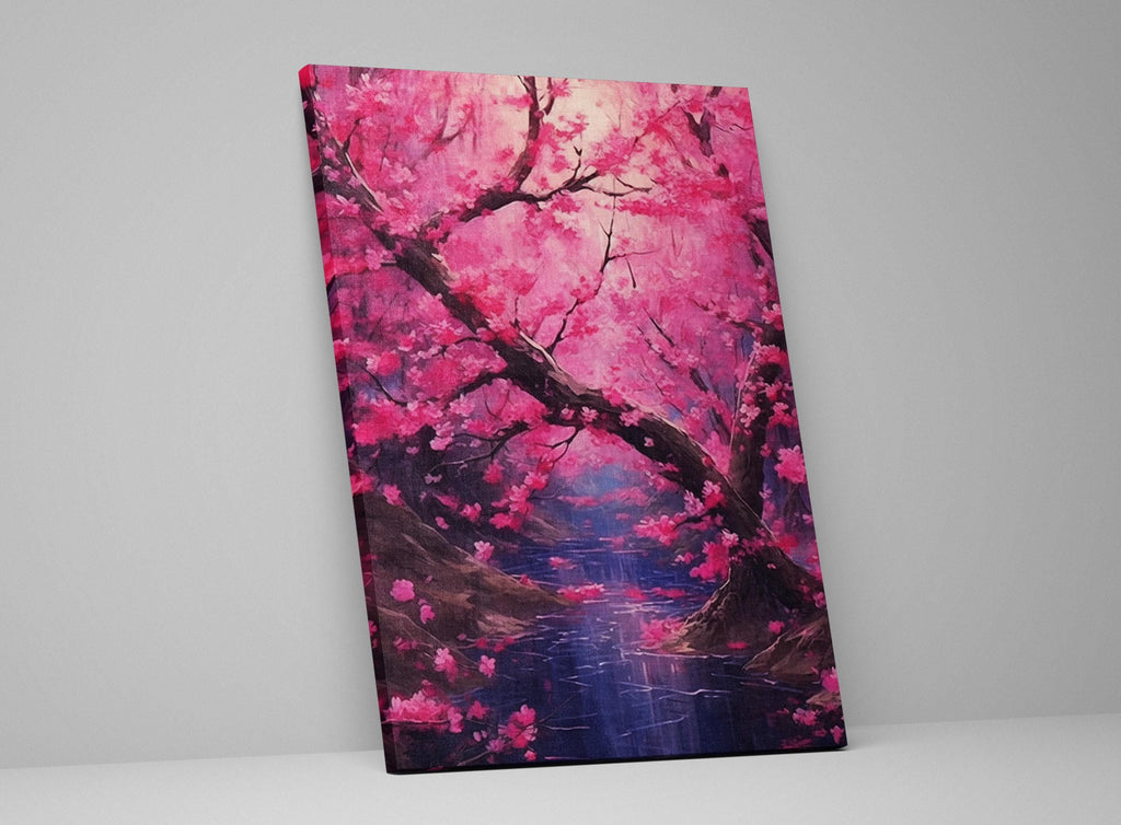 Cherry Blossom Canvas – Large Floral Wall Art | Sakura Pink Purple Flowers Print