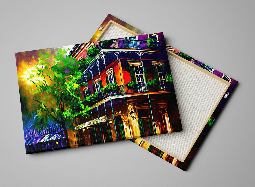 New Orleans Canvas Art – French Quarter Painting | Bourbon Street Balcony Decor