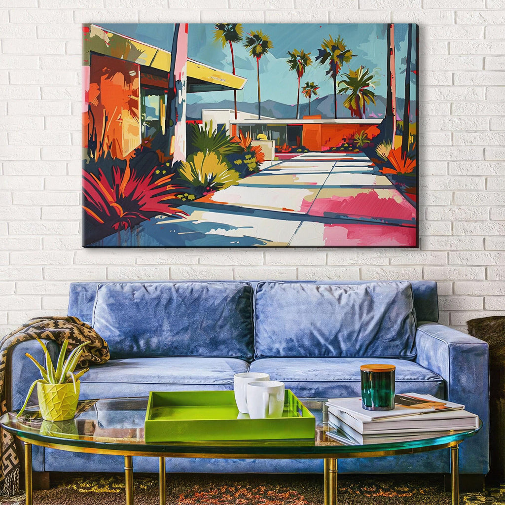 Palm Springs Wall Art – Vintage Mid-Century Modern Large Canvas Painting, Ready to Hang