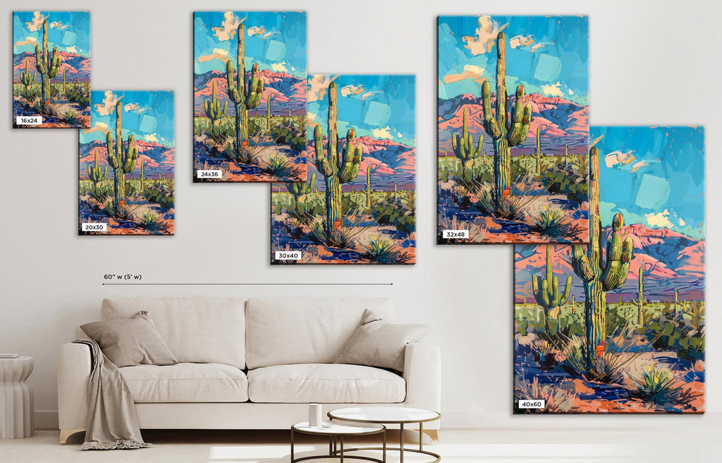 Saguaro Cactus Wall Painting – Large Gallery Wrapped Canvas with Acid-Free Inks