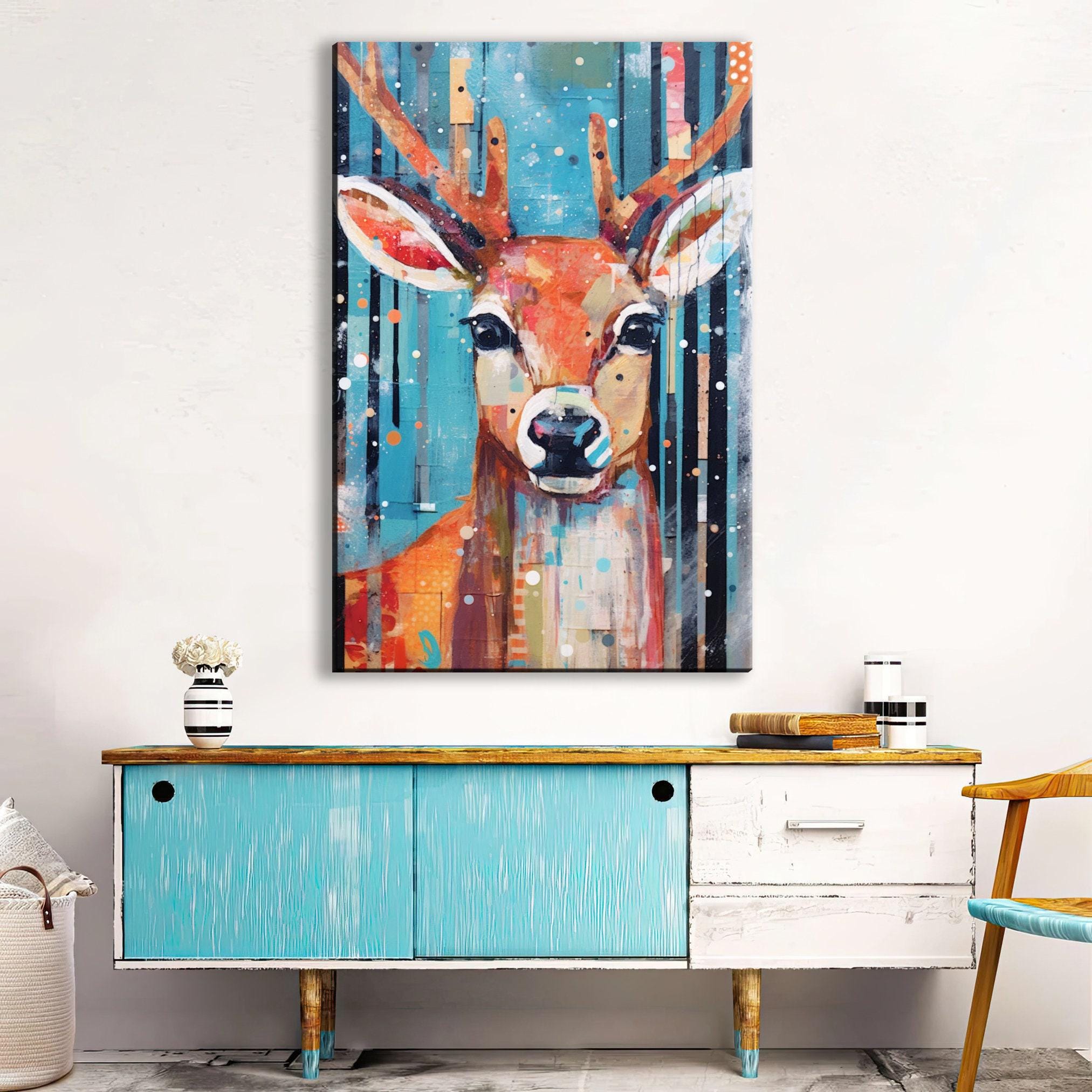 Reindeer Canvas Art - Festive Holiday Wall Decor | Extra Large Giclee Print