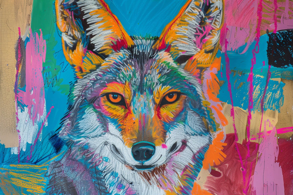 Modern Coyote Canvas – Large Gallery Wrapped Pop Art Style Coyote Print, Ready to Hang