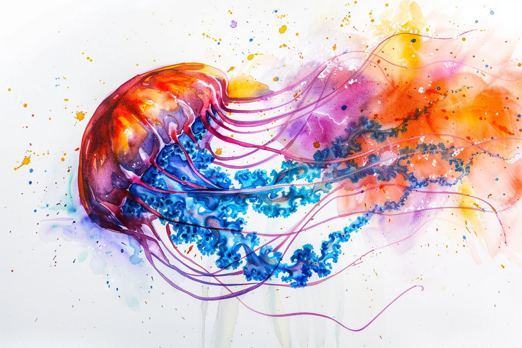 Jellyfish Watercolor Painting Wall Art, Giclee Print on Canvas, Artist Paper, Watercolor Paper, Available in Extra Large Sizes