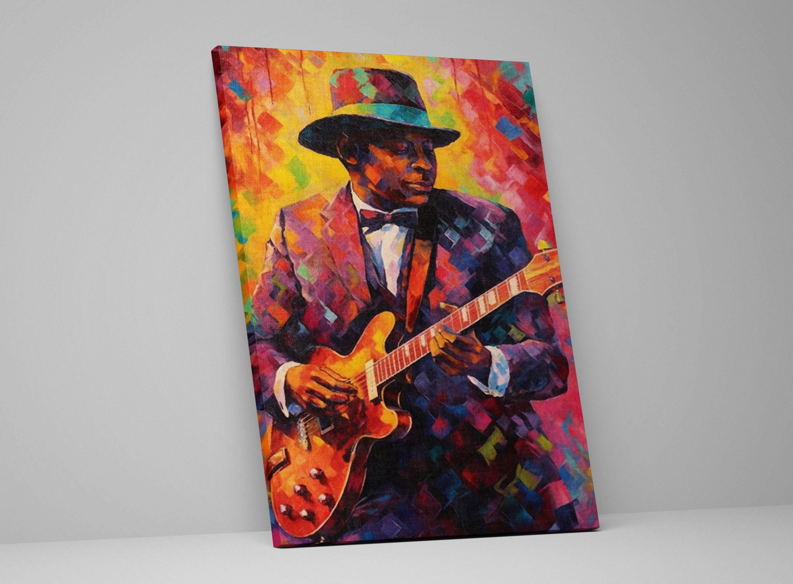 Jazz Guitarist Canvas - Large Pop Art Painting for Music Room Wall Art Decor