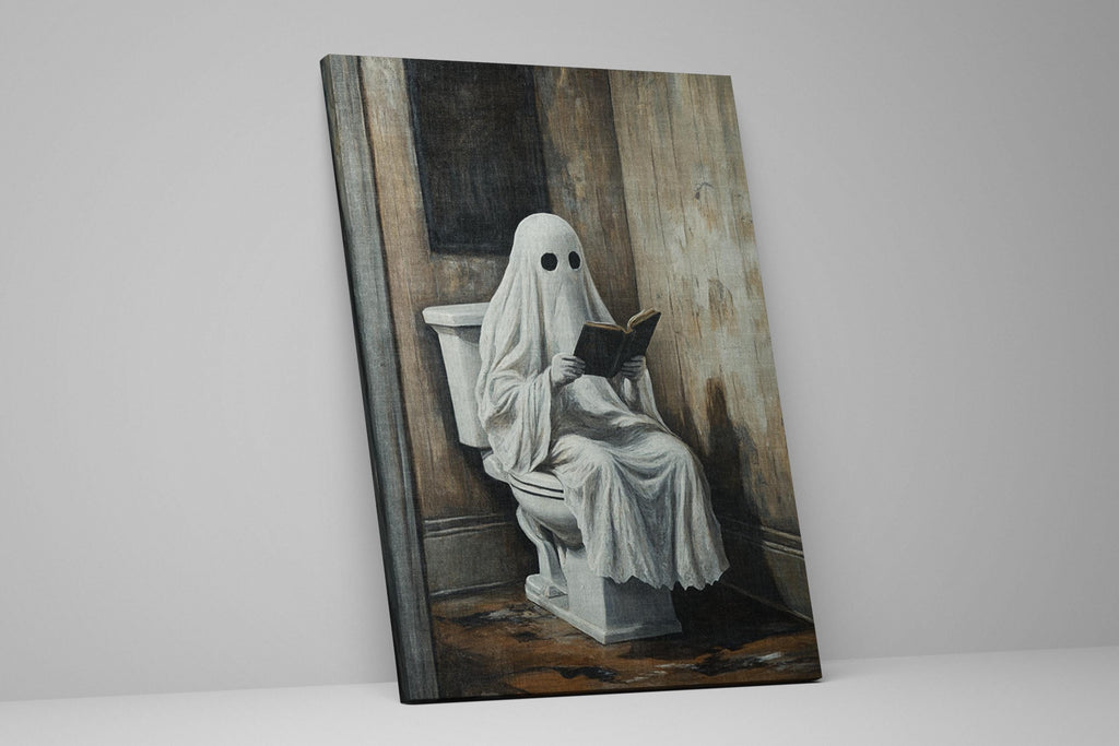 Funny Bathroom Art - Ghost Reading Toilet | Extra Large Wall Art, Gallery Wrapped Print