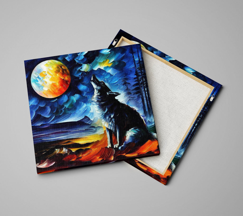 Wolf Canvas Print - Vibrant Howling Wolf Art on Wood Frame Canvas