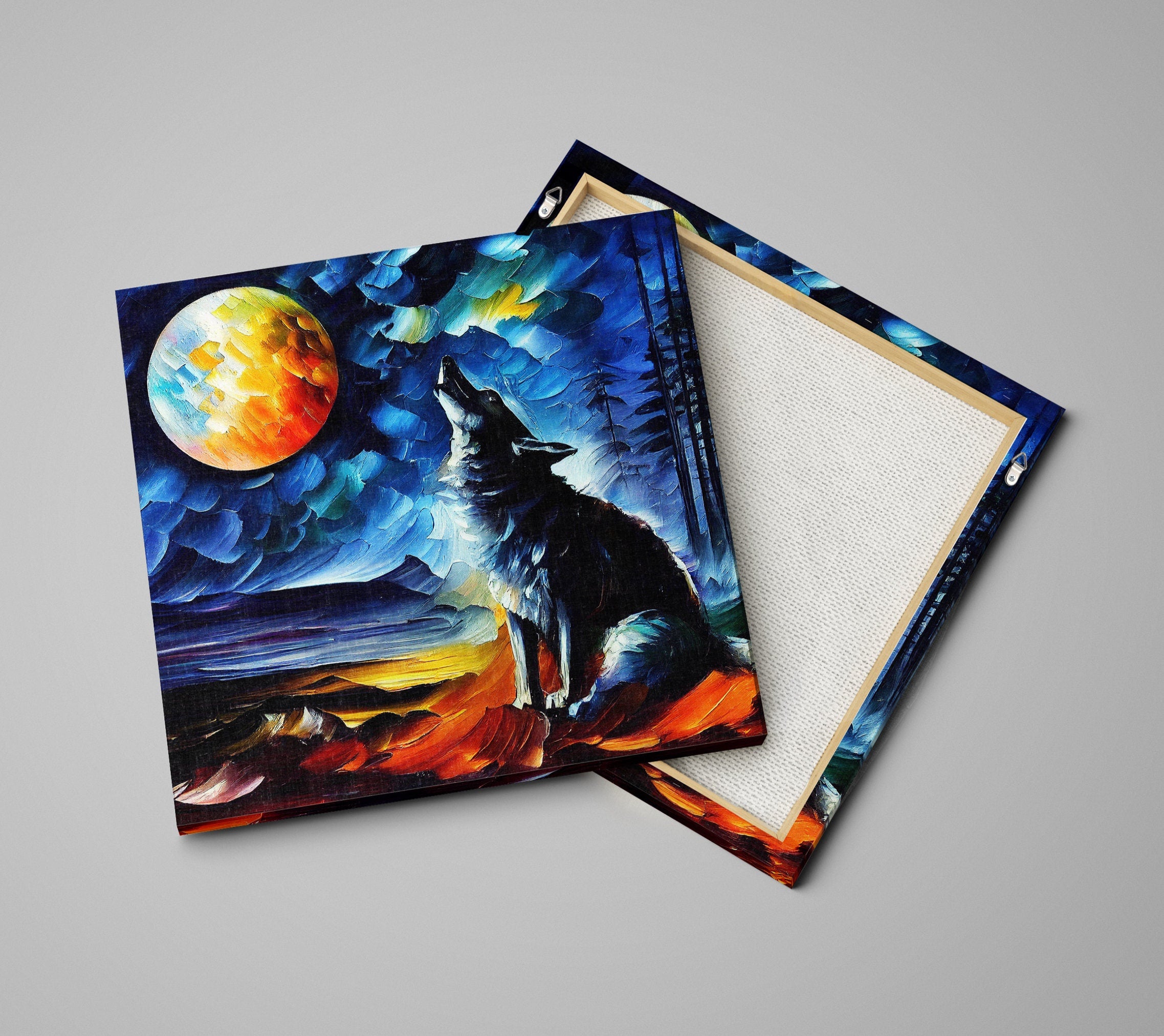Wolf Canvas Print - Vibrant Howling Wolf Art on Wood Frame Canvas