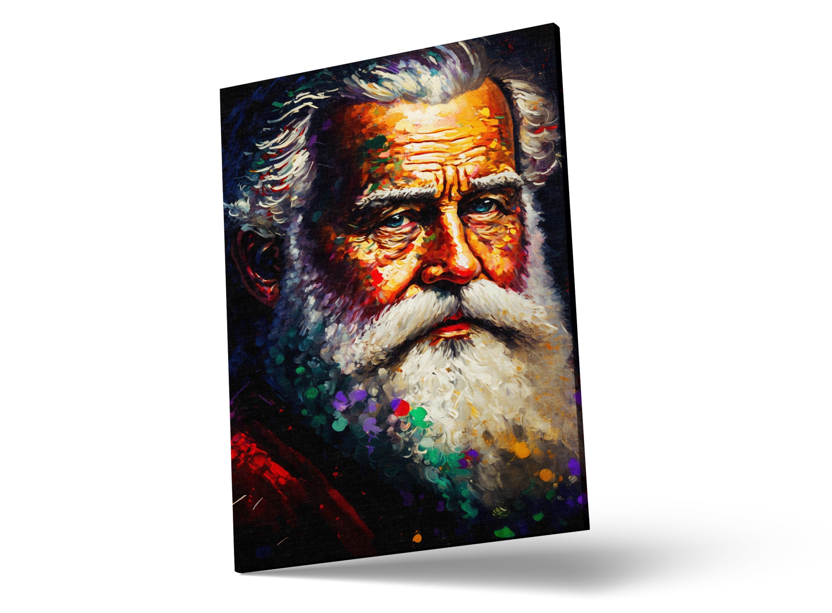 Santa Portrait Canvas - Old Saint Nick Painting | Holiday Wall Art Decor