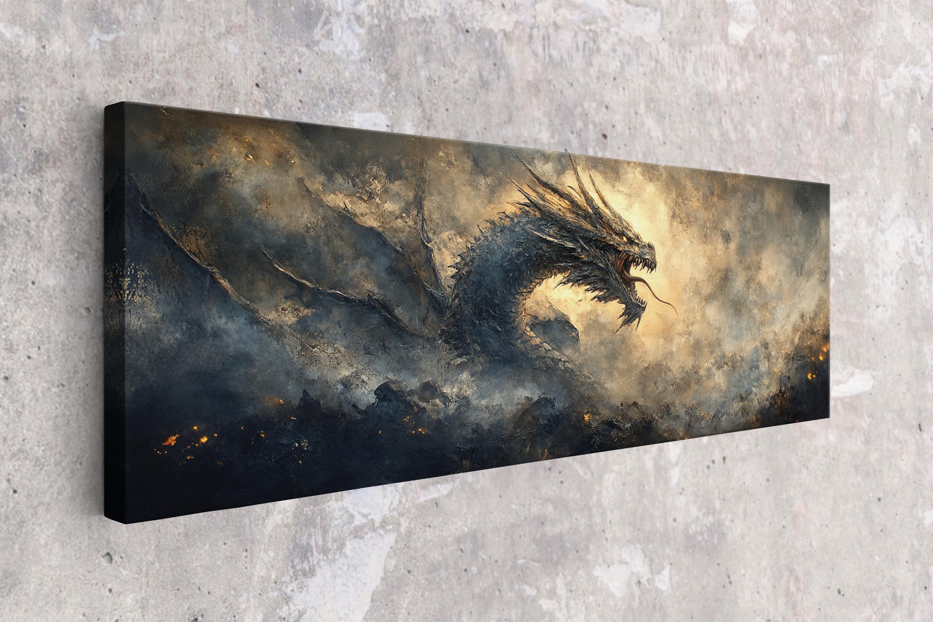 a painting of a dragon on a wall