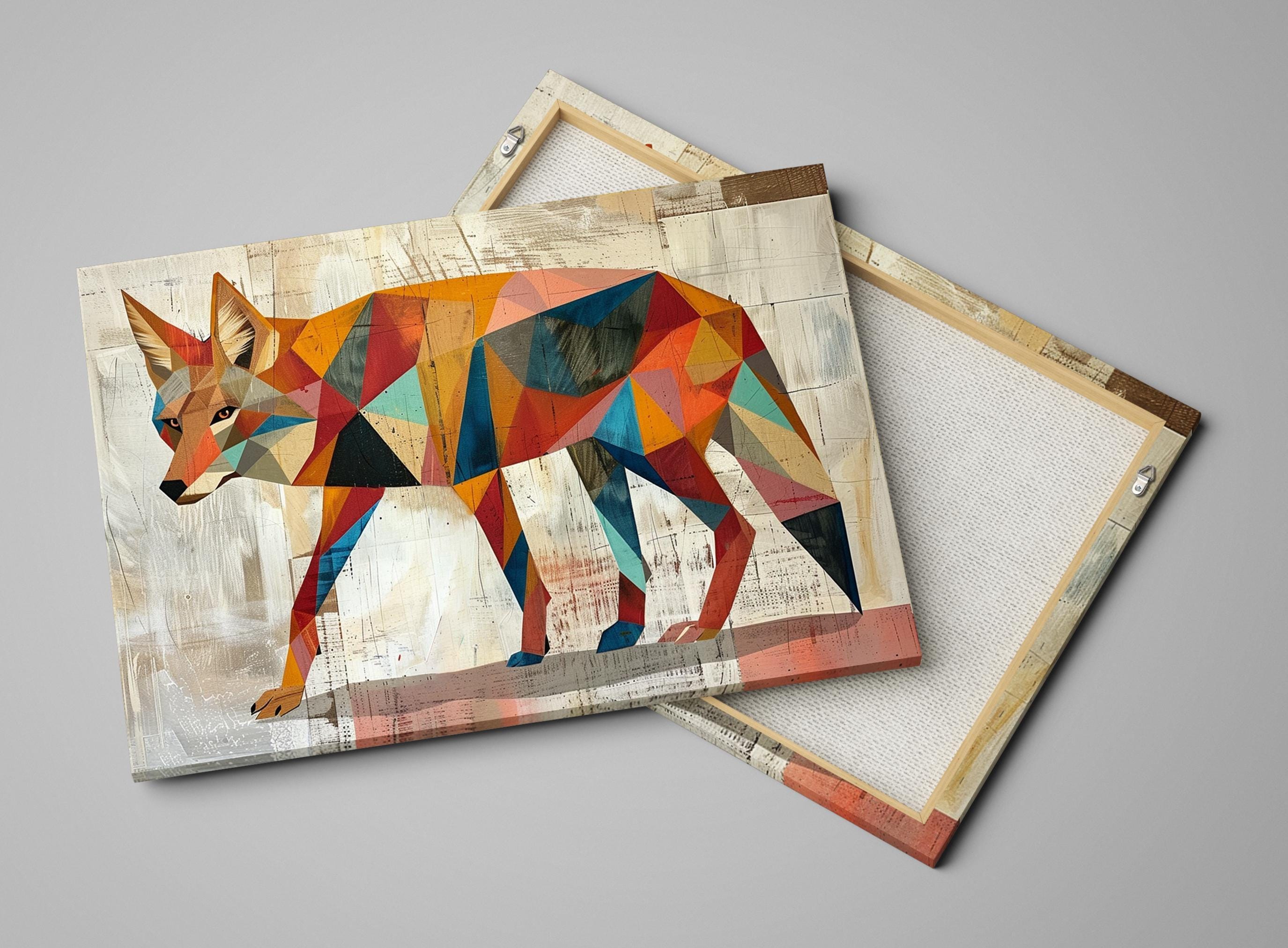 Retro Coyote Art - Large Canvas Print | Mid Century Modern Desert Decor, Gallery Wrapped
