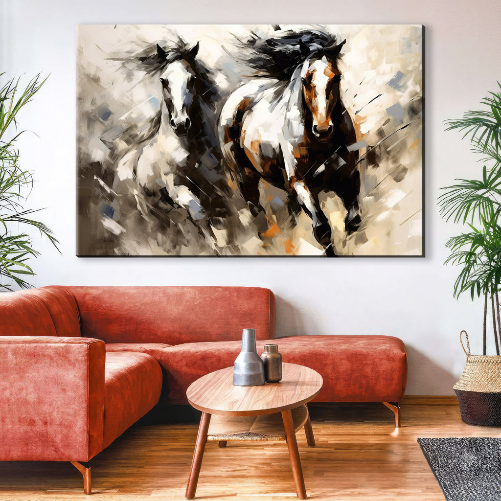 Pinto Horses Canvas - Large Gallery Wrapped Print | Running Horse Artwork with Wood Frame