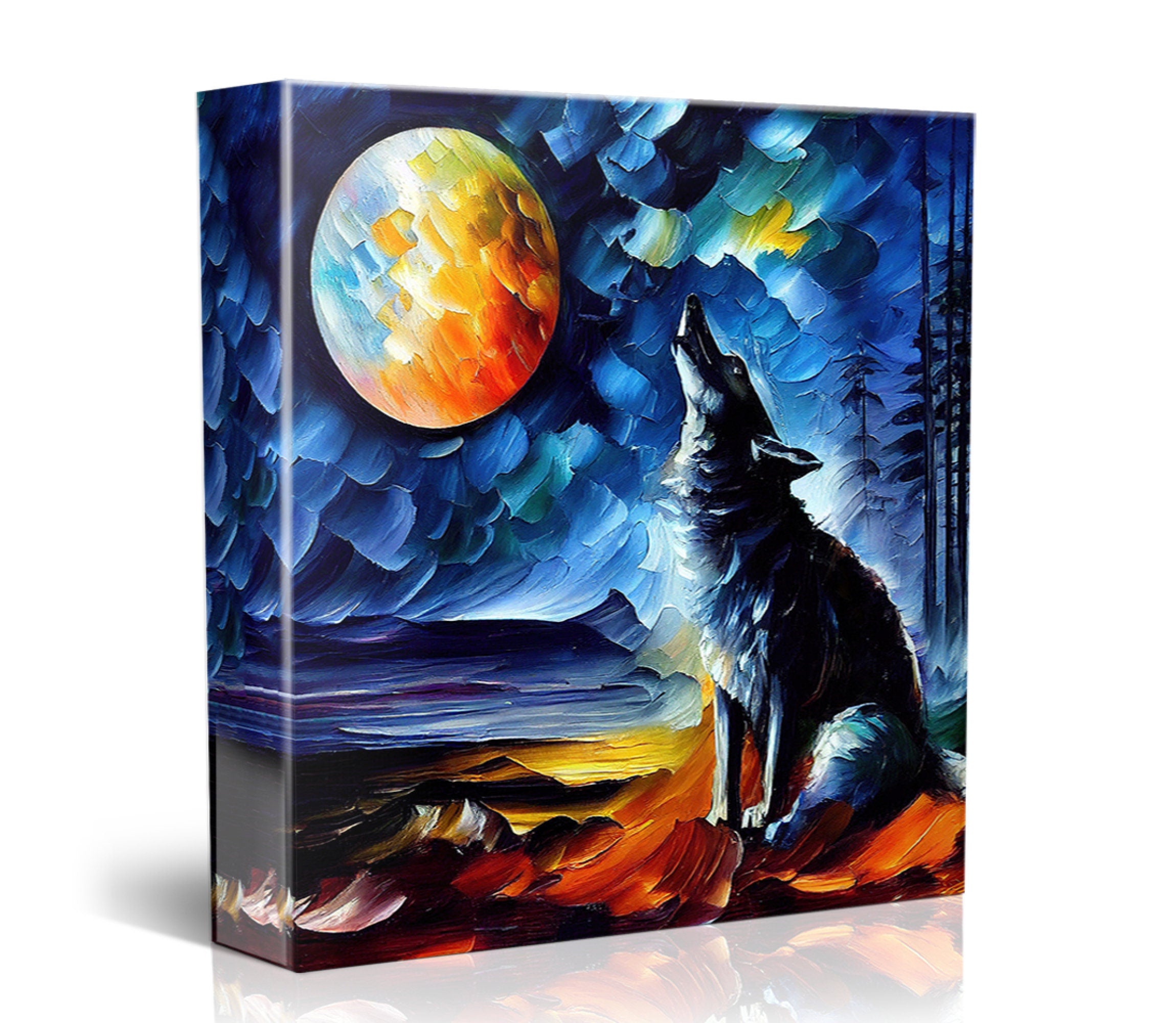 Wolf Canvas Print - Vibrant Howling Wolf Art on Wood Frame Canvas