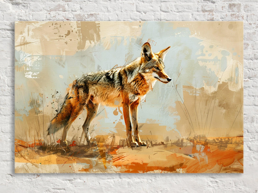 Texas Ranch Wall Art – Minimalist Coyote Print on Extra Large Gallery-Wrapped Canvas