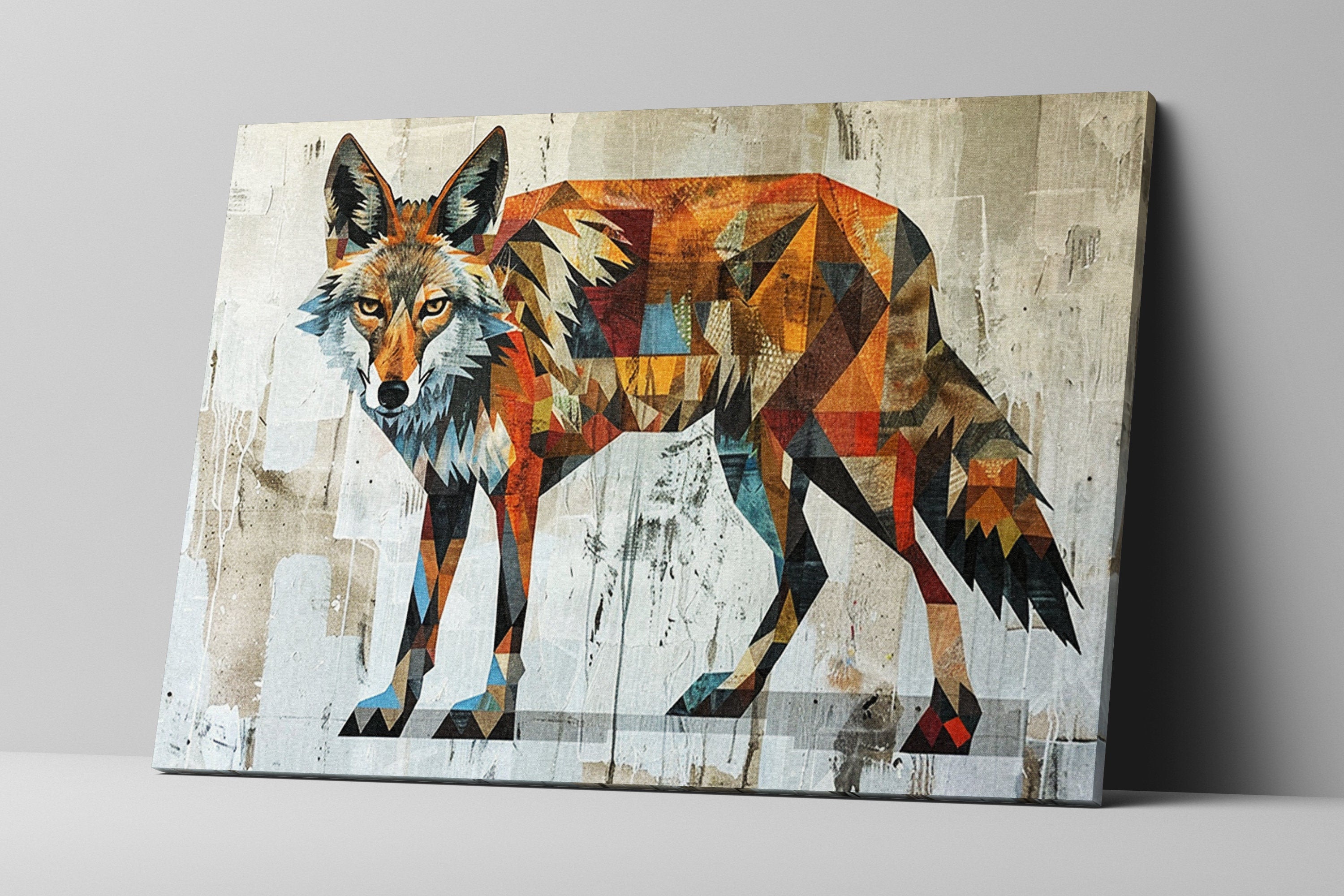 Modern Coyote Art | Large Canvas Art with Expressive Brush Strokes – UV Coated, Ready to Hang