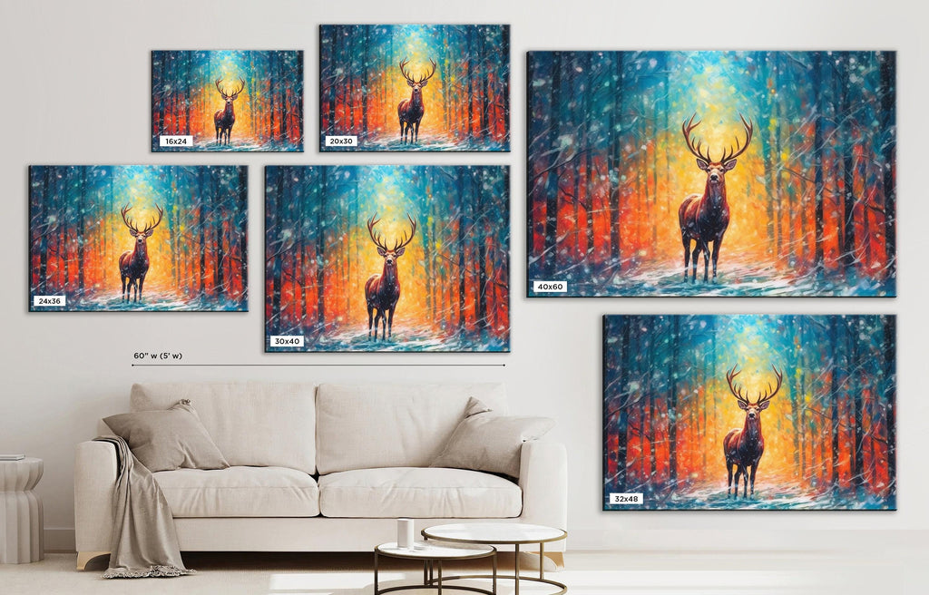 Christmas Reindeer Canvas | Large Rustic Christmas Print - Gallery Wrapped Art