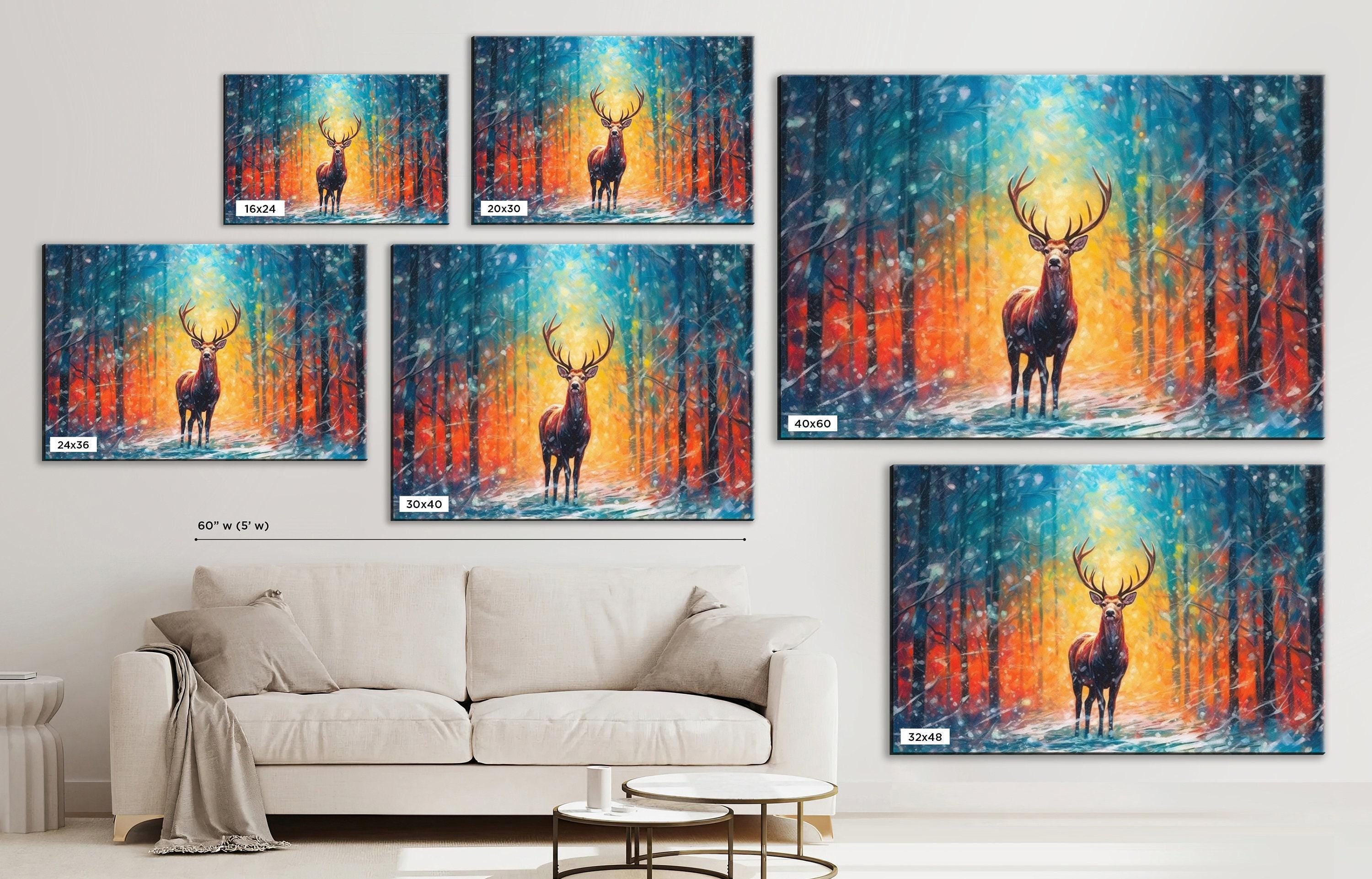Christmas Reindeer Canvas | Large Rustic Christmas Print - Gallery Wrapped Art