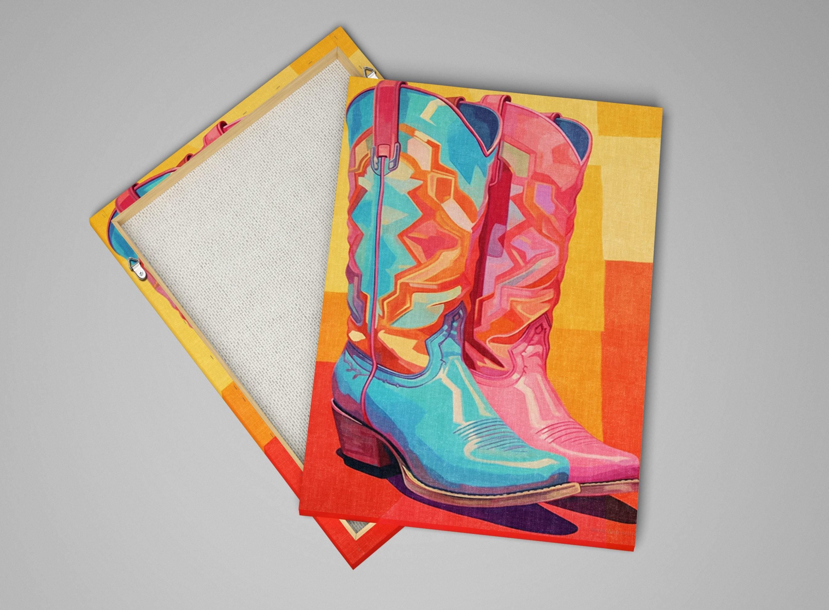 Cowboy Boots Canvas - Vibrant Western Wall Art | Ladies Pink Cowboy Boots, Gallery Wrapped
