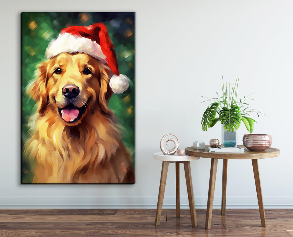 Golden Retriever Christmas Art – Extra Large Gallery Wrapped Canvas Holiday Wall Art