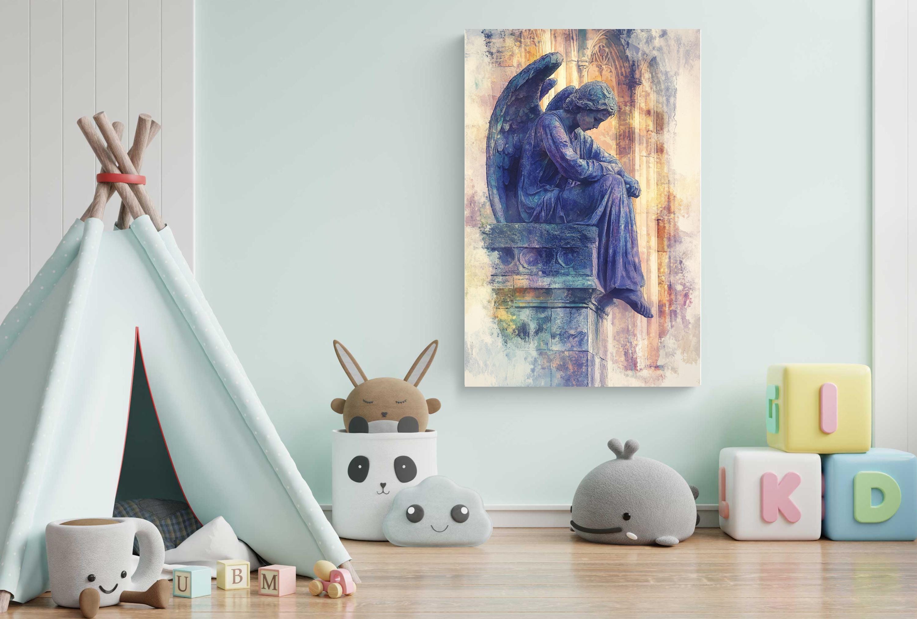A colorful and whimsical children's bedroom with a teepee, stuffed animals, and alphabet blocks.