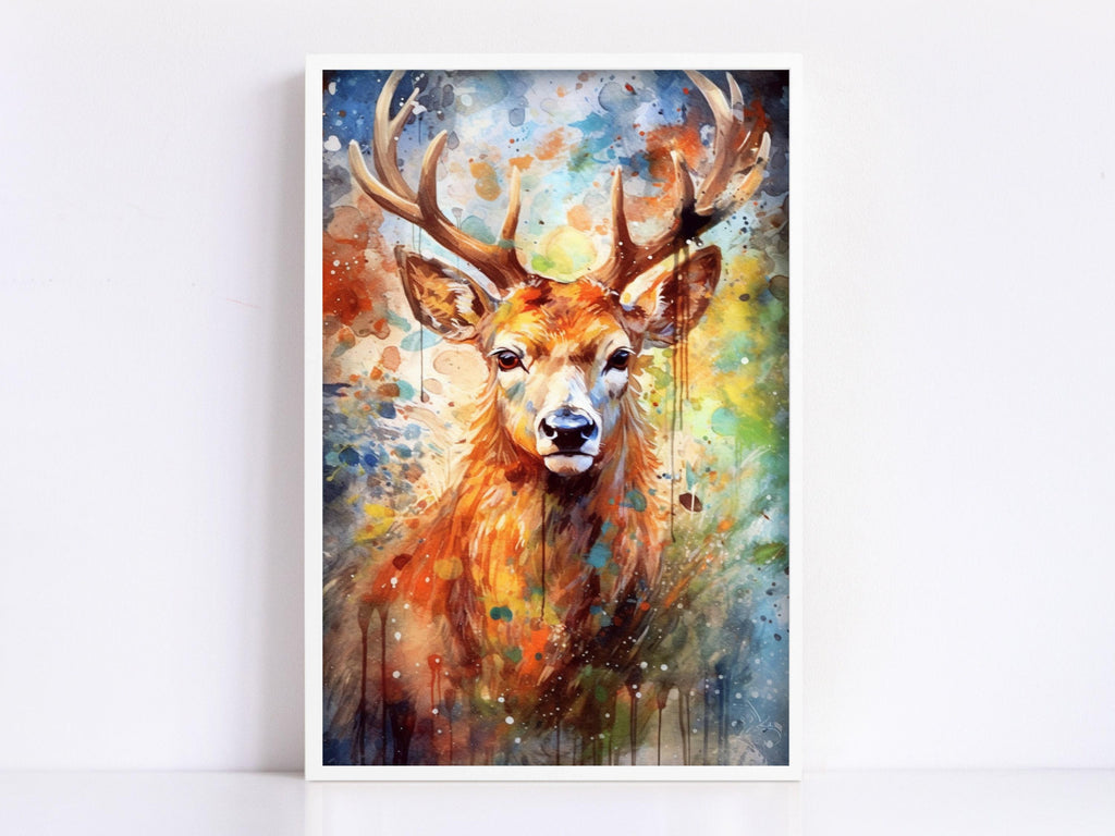 Whimsical Reindeer - Festive Christmas Watercolor, Giclee Print on Canvas, Artist Paper, Watercolor Paper, Available in Extra Large Sizes