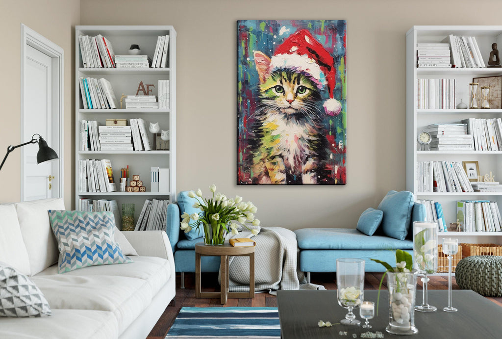 Christmas Kitten Art Print – Cute Holiday Kitten Print on Gallery Wrapped Canvas