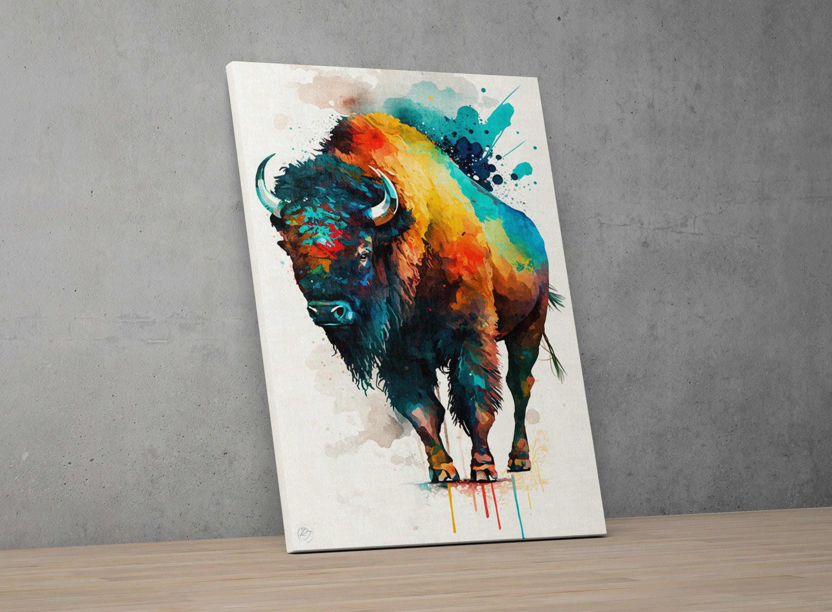 Majestic Bison: Watercolor Canvas Wall Art Print, Giclee Print on Canvas, Artist Paper, Watercolor Paper, Available in Extra Large Sizes