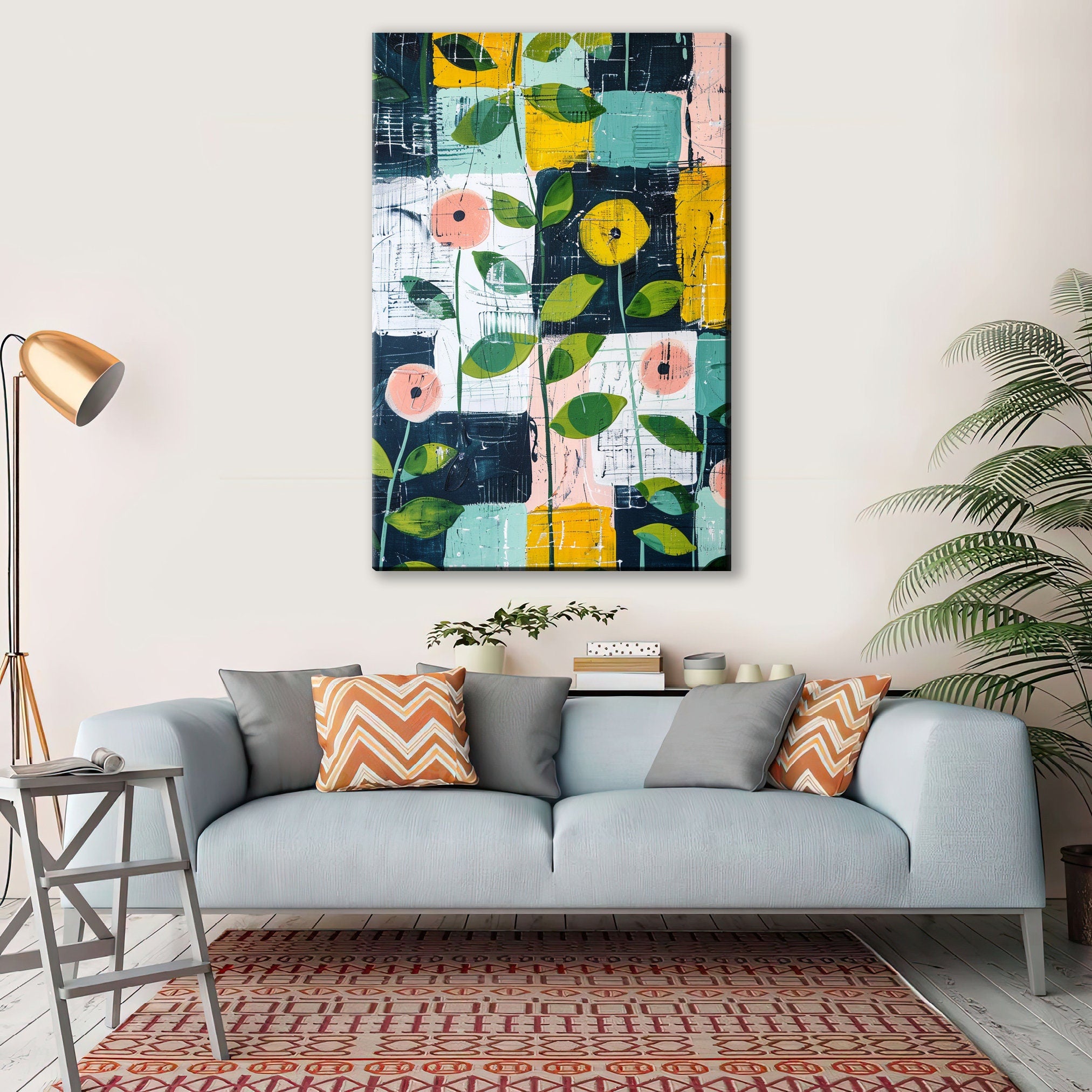 Farmhouse Floral Wall Art – Gallery Wrapped Canvas | Extra Large Floral Pattern Print