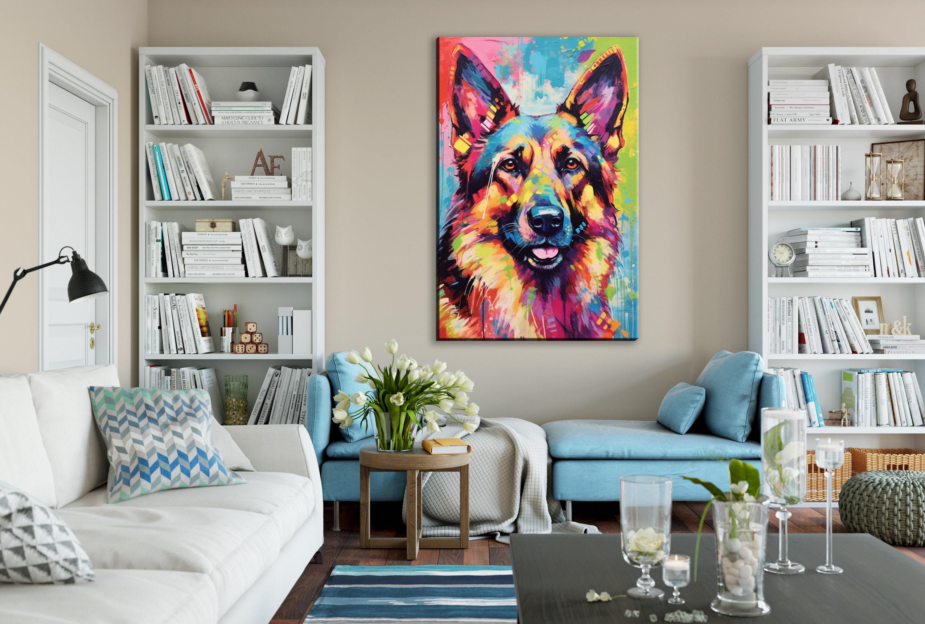 German Shepherd Wall Art - Large Canvas Print | Colorful Dog Painting, Pet Lovers Gift