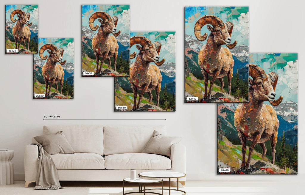 Bighorn Sheep Art – Extra Large Gallery Wrapped Canvas | Rugged Mountain Wildlife Wall Decor