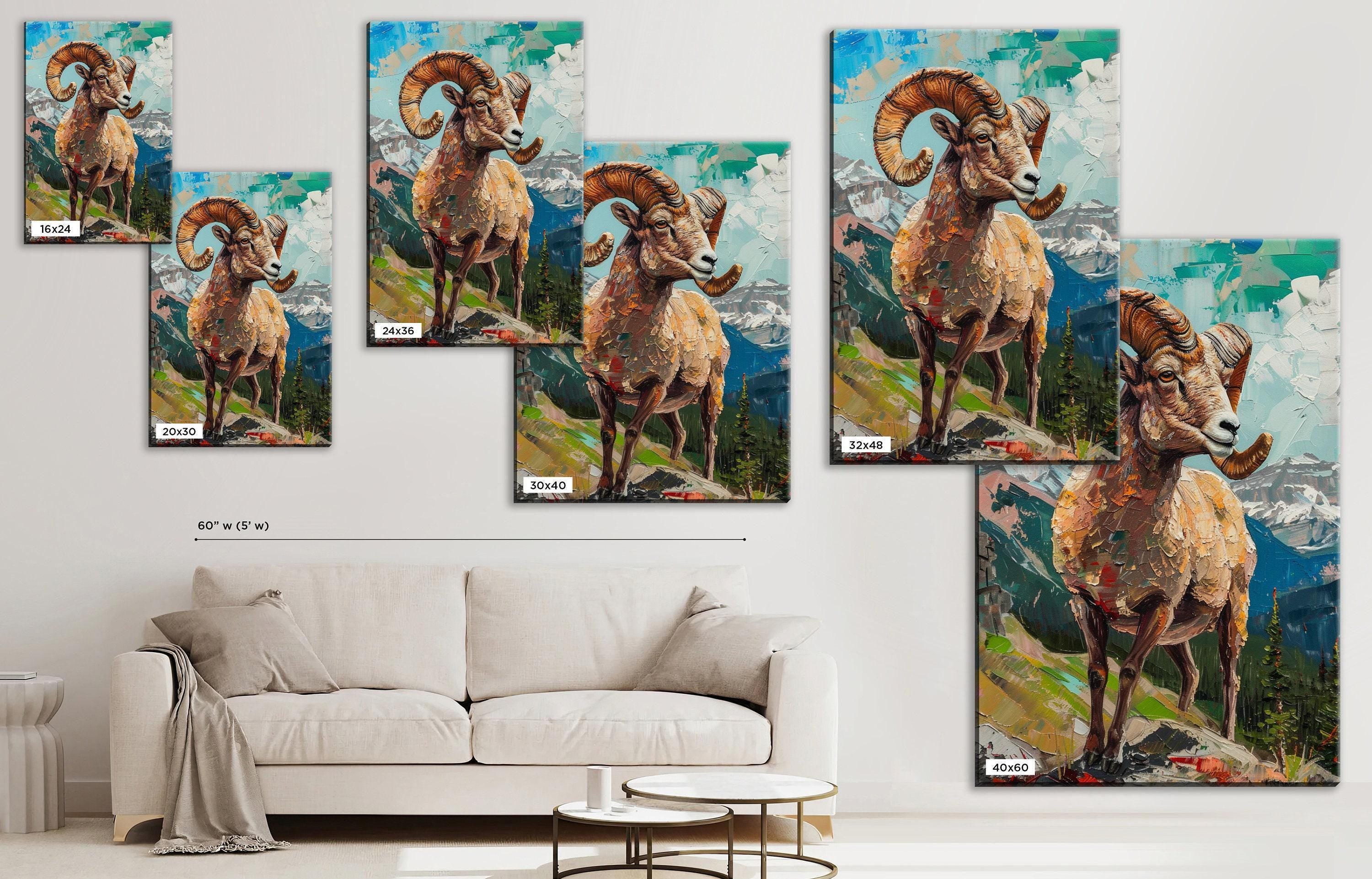 Bighorn Sheep Art – Extra Large Gallery Wrapped Canvas | Rugged Mountain Wildlife Wall Decor