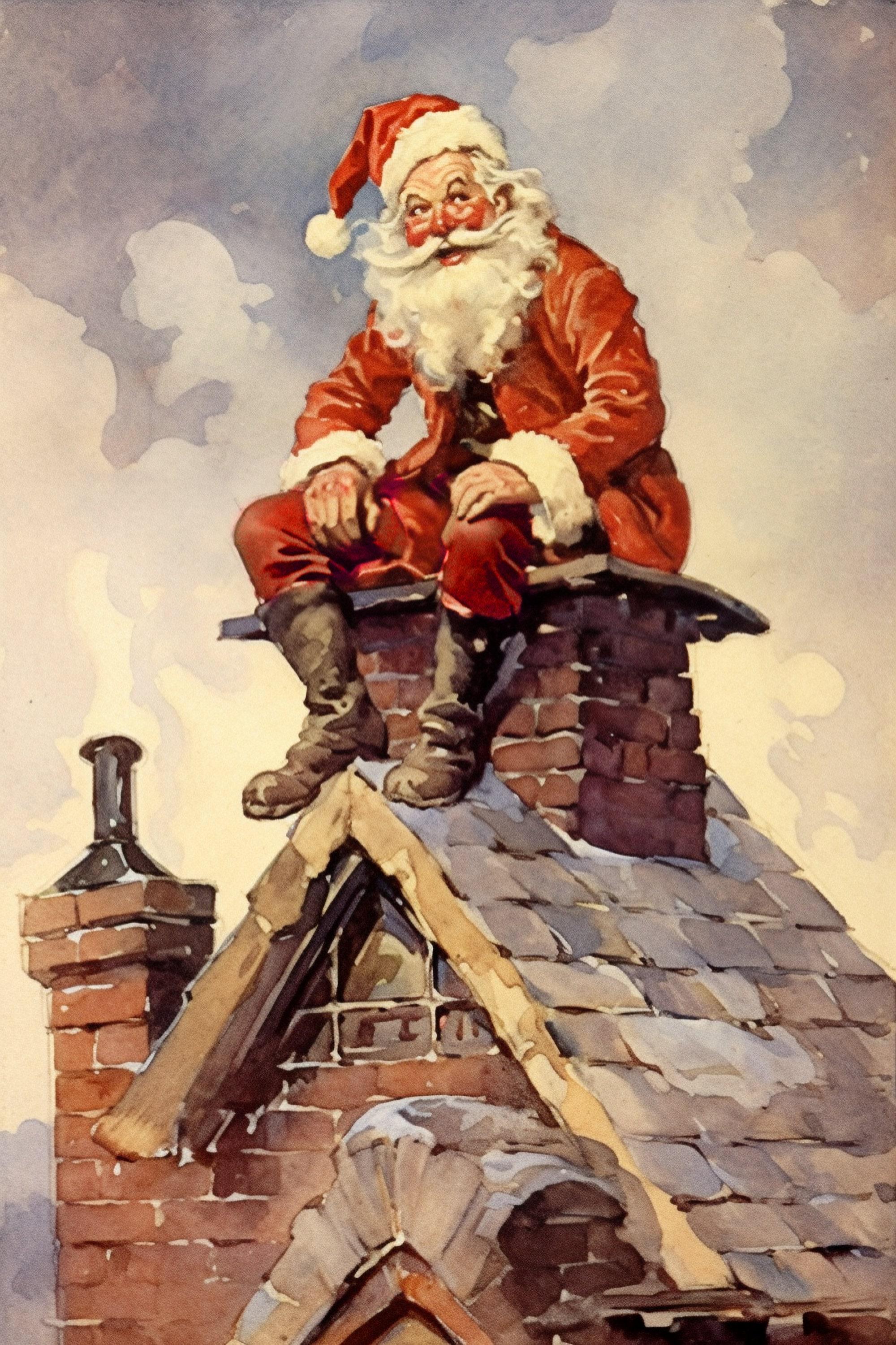 Norman Rockwell Style Santa Claus - Classic Christmas, Print on Canvas, Artist Paper, Watercolor Paper, Available in Extra Large Sizes