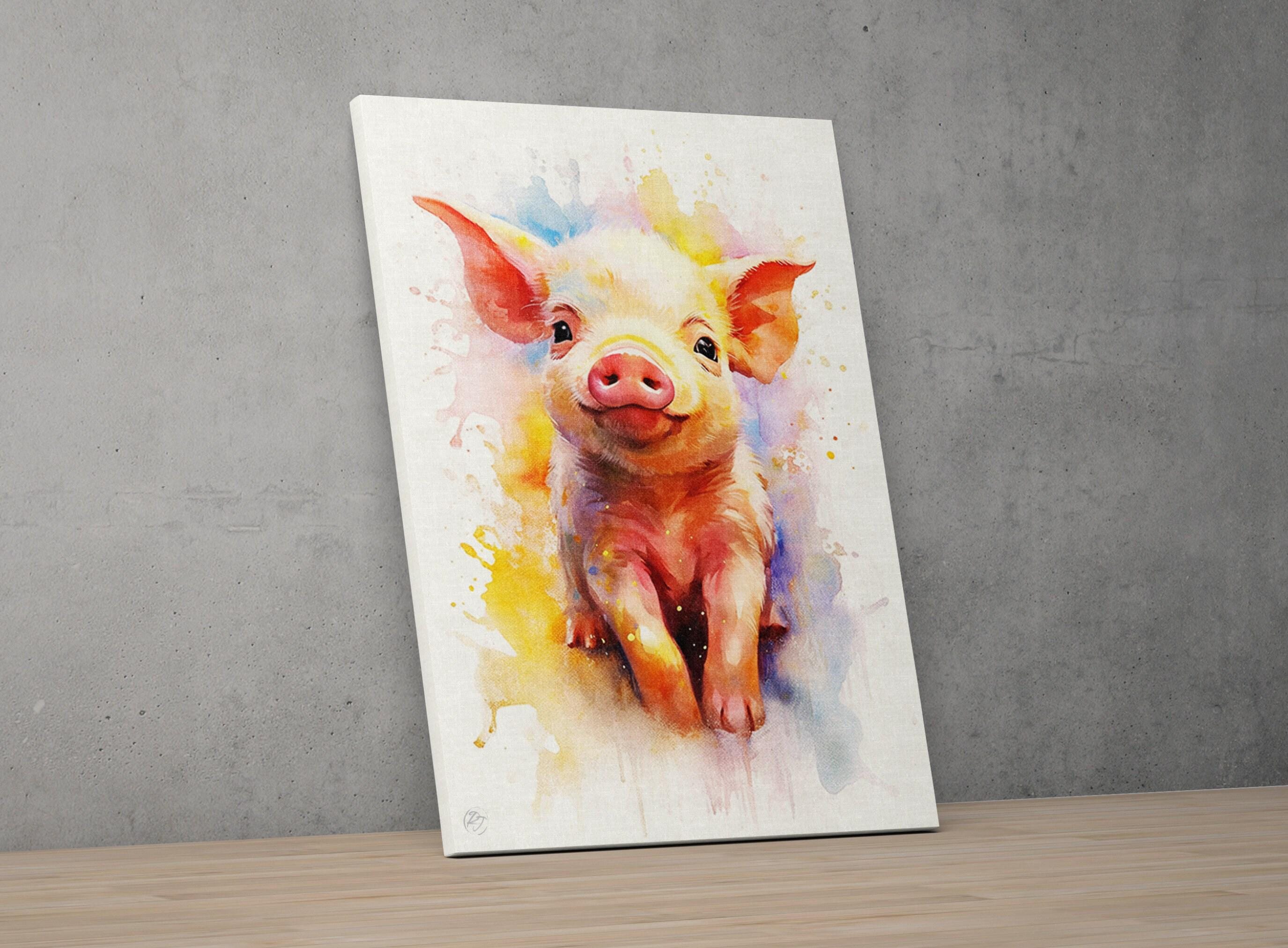Sweet Baby Piglet Watercolor Painting for Kids Room, Giclee Print on Canvas, Artist Paper, Watercolor Paper, Available in Extra Large Sizes