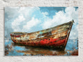 Coastal Boat Wall Art – Large Canvas Art | Old Red White Boat On Gallery Wrapped Canvas