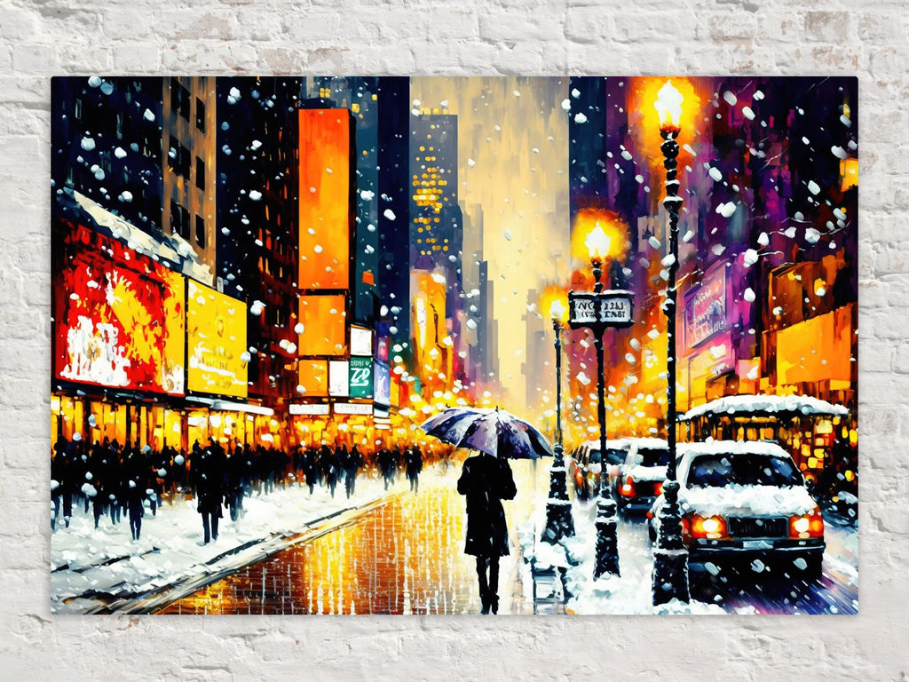 Times Square Canvas Print – Vibrant NYC Winter Art on Gallery Ready Wooden Frame