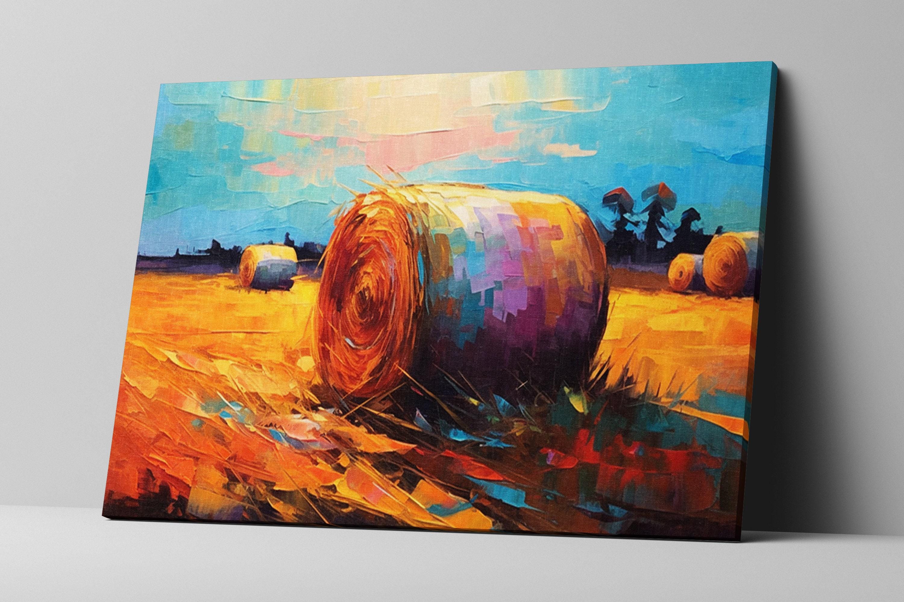 Hayfield Farm Landscape Art - Autumn Harvest Canvas | Large Rustic Wall Decor