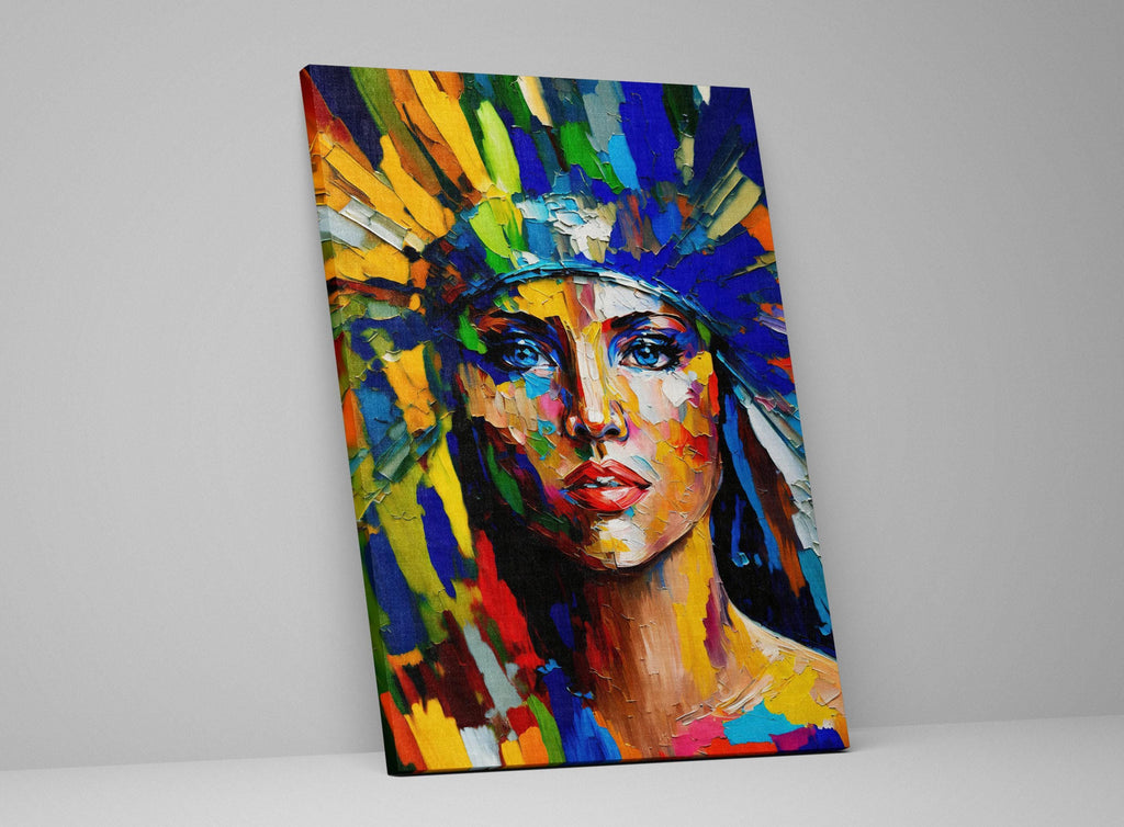 Native American Art Print – Tribal Woman Canvas with Vibrant Colorful Wall Decor