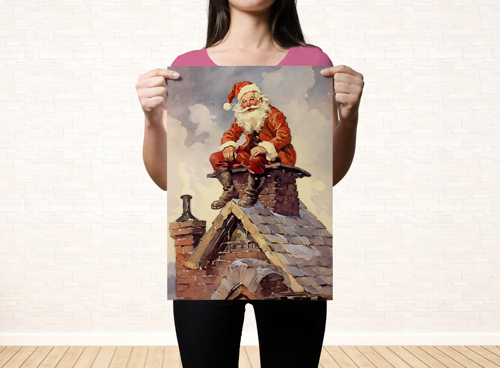 Norman Rockwell Style Santa Claus - Classic Christmas, Print on Canvas, Artist Paper, Watercolor Paper, Available in Extra Large Sizes