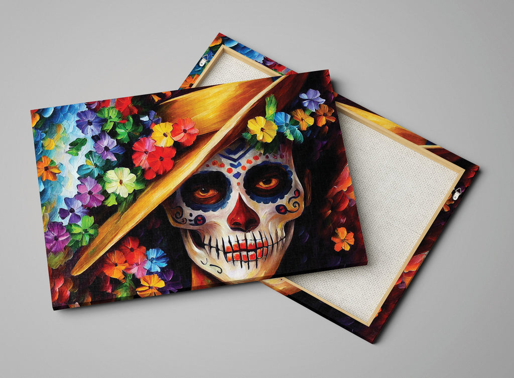 Day of the Dead Canvas – Vibrant Dia de los Muertos Art on Gallery Quality Wooden Frame